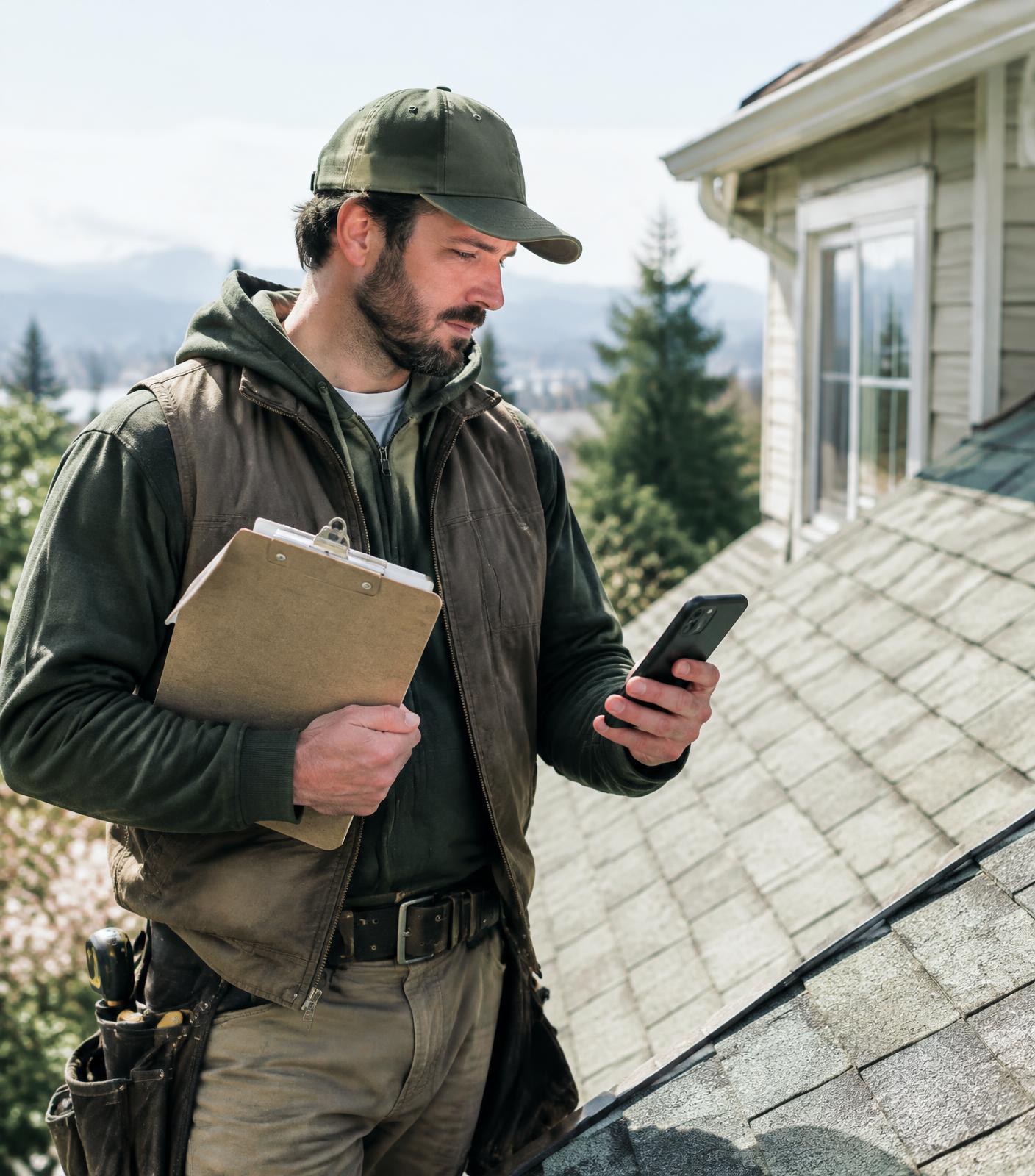 Contractor reviewing a roof